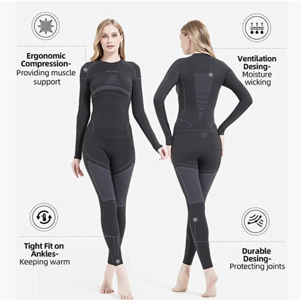 Nooyme Compression Thermal Underwear Bamboo Charcoal Base Layer | Women L, Black - Picture 2 of 3